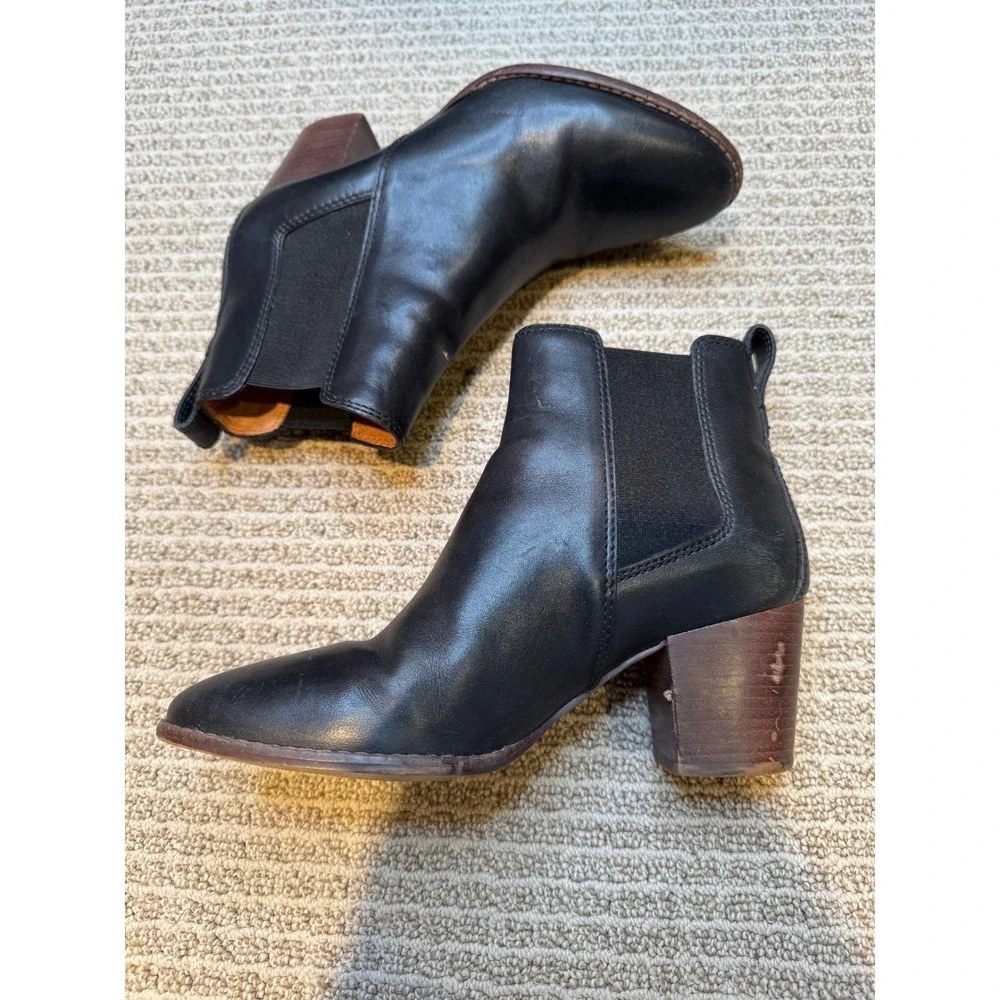 Madewell Women Black Leather Chelsea Ankle Boots Block Heel Pointed‎ Toe Size 7